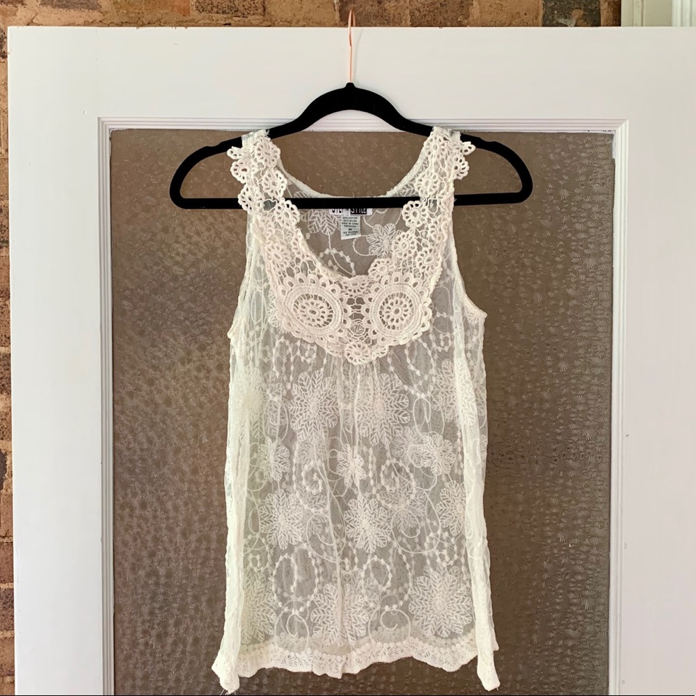 Cream lace sheer tank top